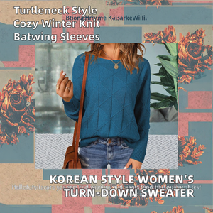 Pull en tricot géométrique bleu pour femme, col rond, manches longues, décontracté, pour l'automne, 100% acrylique, épaisseur standard - Product Image 2