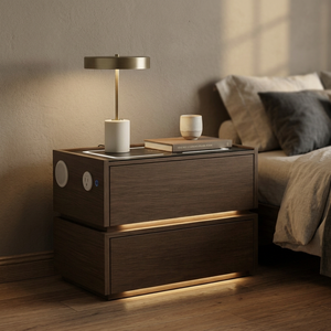 Modern Rose Gum Wood No Paint Baby Eco Solid Wood <b>Smart</b> Living Room <b>Bedside</b> <b>Table</b> 2 Drawers-Bluetooth Charging USB LED No - Product Image 3