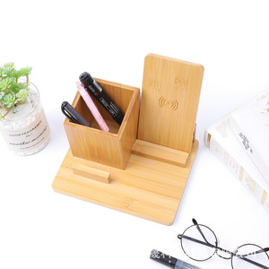 Support de téléphone en bois avec boîte de rangement pour stylos, organisateur de bureau, de forme rectangulaire, en bois massif - Product Image 4