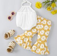 Ensemble de vêtements pour filles en bas âge, 2 pièces, marque privée, été, coton, bretelles spaghetti, volants, imprimé floral, pantalon évasé