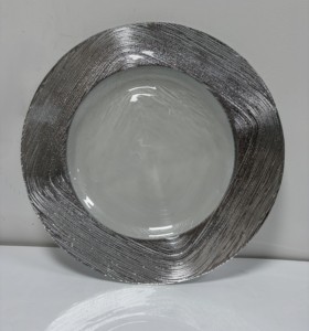 Assiettes de présentation en verre argenté brossé à bord large, texture gaufrée, assiettes décoratives en verre transparent pour table de mariage, vente en gros - Product Image 6