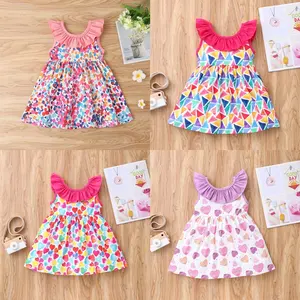 Kids Dresses for Girls Baby Girl Dress Colorful Print Ruffles Sleeveless Girls Dress Fashion Clothes Baby Clothes Summer 0-18M