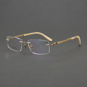 H2384 リムレスバッファローホーン眼鏡 ファッション光学フレーム 純チタンアイウェア 眼鏡フレーム ホットセール 男女兼用メガネ - Product Image 1