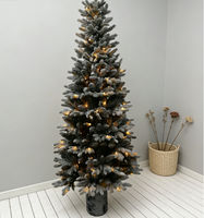 Sapin de Noël artificiel floqué en cèdre de 2,13 m, pré-éclairé LED blanc chaud, avec écran d'affichage, écologique, pliable, mince, effet neige, idéal pour appartement