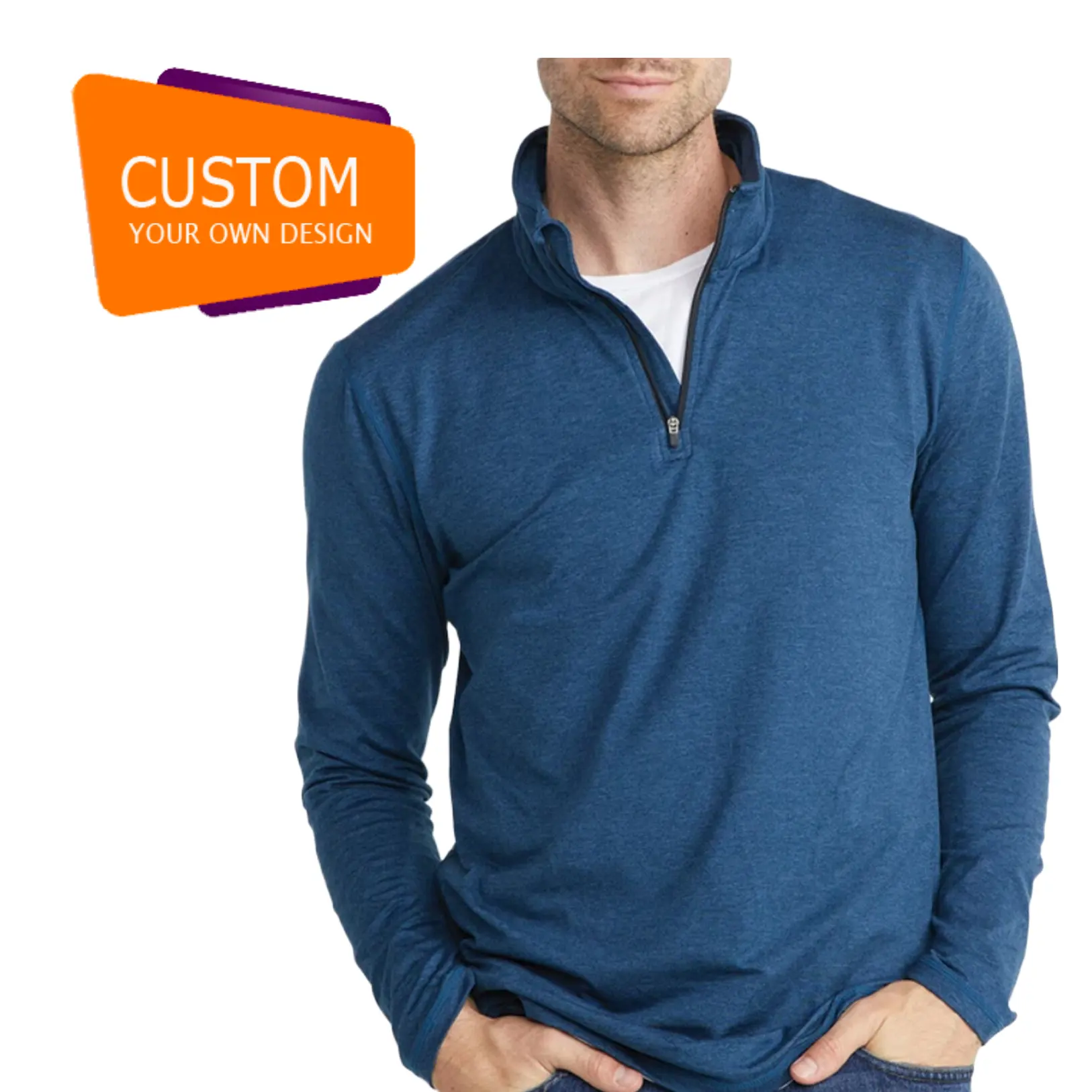 Men's Sports Shirts 1/4 Zip Long Sleeve Customized Pattern Fleece Lined Running Workout Pullover Tops Sweatshirt