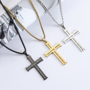 Philippiens 4:13 Bible Verset Croix Pendentif En Acier Inoxydable Croix Chrétienne Collier pour Hommes et Femmes - Product Image 3