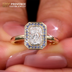 Fabricante mayorista de joyería personalizada, anillo unisex estilo hip hop de oro de 18k con piedra preciosa azul de laboratorio, diamante cultivado en laboratorio con corte radiante. - Product Image 1