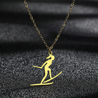 Collar con Colgante Deportivo de Acero Inoxidable para Mujer, Cadena de Eslabones con Dijes Creativos para Ejercicio, Esquí de Fondo y Actividades Deportivas
