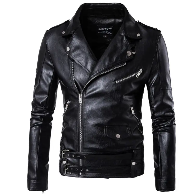 2021 Fashion Punk Men's Leather Biker Leather Jacket Slim Harley Leather Jacket for Men