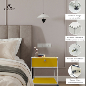 <strong>Yellow</strong> <strong>Bedside</strong> <strong>Table</strong>, Metal Stainless Steel Modular Furniture Storage Cabinet, Eco-friendly Cabinet, Customizable - Product Image 2