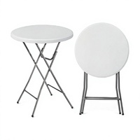 Table ronde pliante portable en HDPE de 80 cm de haut pour extérieur, jardin, patio, café, bistrot, fête, événement, table de bar ronde en plastique