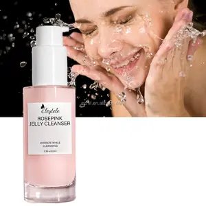 Private Label Natural Deep Cleansing Creamy Face Wash Gentle Foaming Facial Cleanser Pink Rose Water Creamy Jelly Cleanser