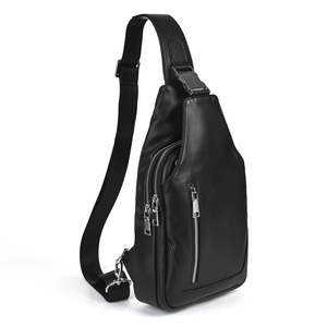 กระเป๋าหนังผู้ชายสีดำความจุขนาดใหญ่กระเป๋าสะพายข้างแบบซิปคู่แฟชั่นลำลองสำหรับใช้กลางแจ้ง - Product Image 4