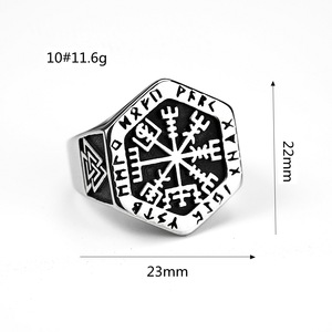 Men's Hexagon Titanium Steel <b>Ring</b> Nordic Viking Compass Symbol Geometric Design Gift Jewelry - Product Image 5