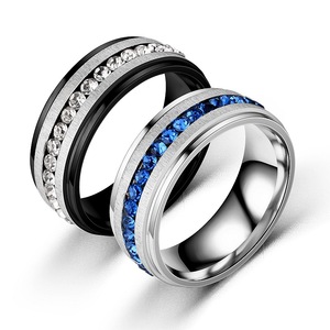 Bague en titane en acier de 8mm avec diamant bleu unique Bague pour homme romantique tendance Bijoux tendance <span class=keywords><strong>Elden</strong></span> Bague pour homme franc-maçon - Product Image 5
