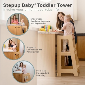 Toddler Tower 3-Level <b>Adjustable</b> Wooden Step <b>Stool</b> Natural | Standing with 3 <b>Height</b> Levels - Product Image 2