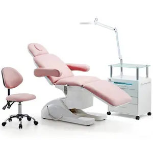 Cama de salón de belleza facial eléctrica de 3 y 4 motores rosa, mesa de tratamiento de masaje de Spa médico, silla de Podología, cama de tatuaje estético