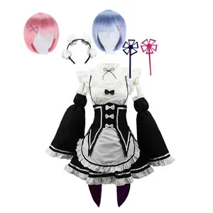Grosir kostum anime wanita plus-Ecowalson Hidup Re:Zero Ram Rem Lolita Pembantu Cosplay Kostum untuk Wanita