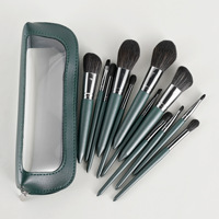 Ensemble de 12 pinceaux de maquillage verts avec étui de voyage, poils synthétiques vegan, pinceaux pour le visage et les yeux pour femmes, logo personnalisé, étiquette privée, vente en gros