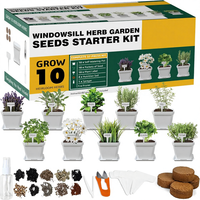 10 Kit Penyemai Benih Herbal untuk Berkebun, Pot Putih, Penanda, Tanah Self-Watering Bebas GMO, 16 oz, Set Lengkap untuk Berkebun Dalam Ruangan
