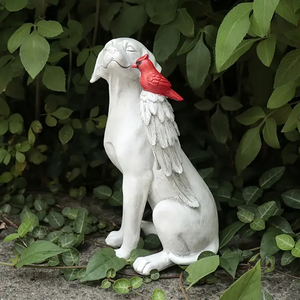 Adorno Conmemorativo de Perro Ángel Blanco, Alas Tridimensionales, Cola Roja, Estatua de Resina Pintada a Mano, Recuerdo de Mascota, Verde para Exteriores - Product Image 2