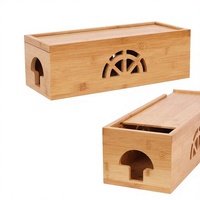 Boîte de gestion de câbles en bambou écologique avec couvercle pour cordons, multiprises, parasurtenseurs, dissimuler les fils lâches, téléviseurs, maison - Vente en gros