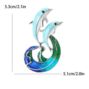 Broche de Golfinho Saltando, Pin de Animal Marinho, Acessório para Casaco, Lindo Pin de Lapela Esmaltado com Strass, Golfinho Azul - Product Image 2