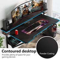 Escritorio de juegos con estante de almacenamiento Escritorio de computadora de PC de 47 pulgadas, estación de trabajo de Gamer de mesa de oficina en casa con soporte de CPU y gancho para auriculares