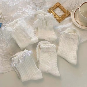 Calcetines de Encaje Blanco Estilo Princesa, Medias Transpirables que Absorben el Sudor para Mujeres y Jóvenes, Color Sólido con Lazo, Estilo Japonés - Product Image 3