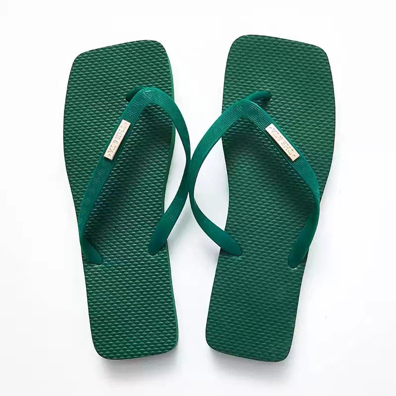 Square Toe PVC Rubber Flip-flops Outdoor Couples Beach Japanese Style Filp Flops