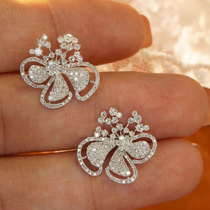 Orecchini a Perno con Micro Incastonatura di Zirconi a Forma Floreale, Stile Pastorale, Gioielli Trendy per Donne - Product Image 2