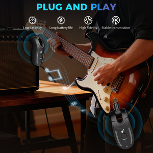 Sistema de Guitarra Inalámbrico UHF G55, Transmisor y Receptor de 50M <span class=keywords><strong>para</strong></span> Guitarra Eléctrica, <span class=keywords><strong>Bajo</strong></span>, Instrumento Musical, Transceptor Recargable por USB - Product Image 3