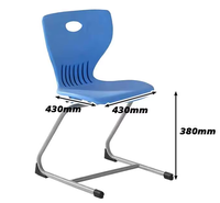 Chaise d'étudiant avec structure métallique, siège en plastique bleu avec dossier à poignée, chaise d'école empilable à cantilever
