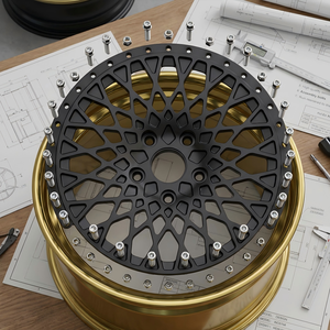 Jantes modulaires de luxe en alliage d'aluminium forgé <span class=keywords><strong>2</strong></span> pièces, 18-22 pouces, noires avec bordure dorée, multi-rayons, marque ZhiGu, garantie 5 ans - Product Image 2