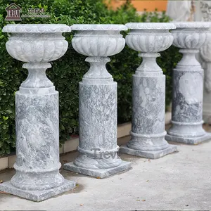 Vaso di fiori in marmo naturale da giardino classico fioriera in marmo intagliato a mano