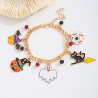 Lot de 4 Bracelets et Joncs en Résine Thème Halloween avec Motifs Crâne, Chapeau de Sorcière, Citrouille et Squelette - Coffret Cadeau Unisexe pour Fêtes