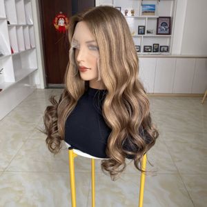 Rambut manusia Eropa medis Alopecia pirang rambut manusia Virgin renda depan tanpa lem topi Wig penuh wanita penipis rambut siap kirim - Product Image 4