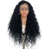 Perruque en dentelle à raie frontale, cheveux noirs naturels, bouclés et volumineux, perruque synthétique en fibre non adhésive