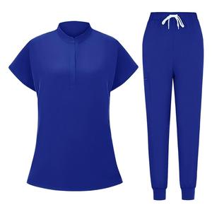 Stylish Stand Up Collar Nurse Uniform Elastic Dental Workwear Women Two Piece <b>Scrub</b> Suit <b>Set</b> - Product Image 1