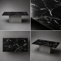 Table basse rectangulaire moderne en pierre avec base géométrique finition ciment, personnalisable pour projets hôteliers et de villas
