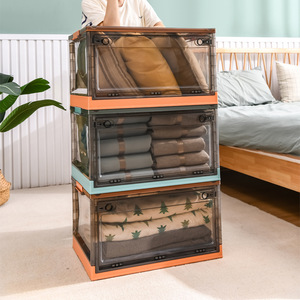 Transparent Plastic <b>Storage</b> <b>Box</b> Rectangle Foldable Movable Clothing Organizer Bedroom Eco-Friendly Standing Type - Product Image 3