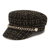 Gorro de Mujer para Otoño e Invierno, Cálido, Plano, con Cadena, Diseño a Cuadros, Estilo Japonés y Coreano, Moderno, Versátil y Transpirable