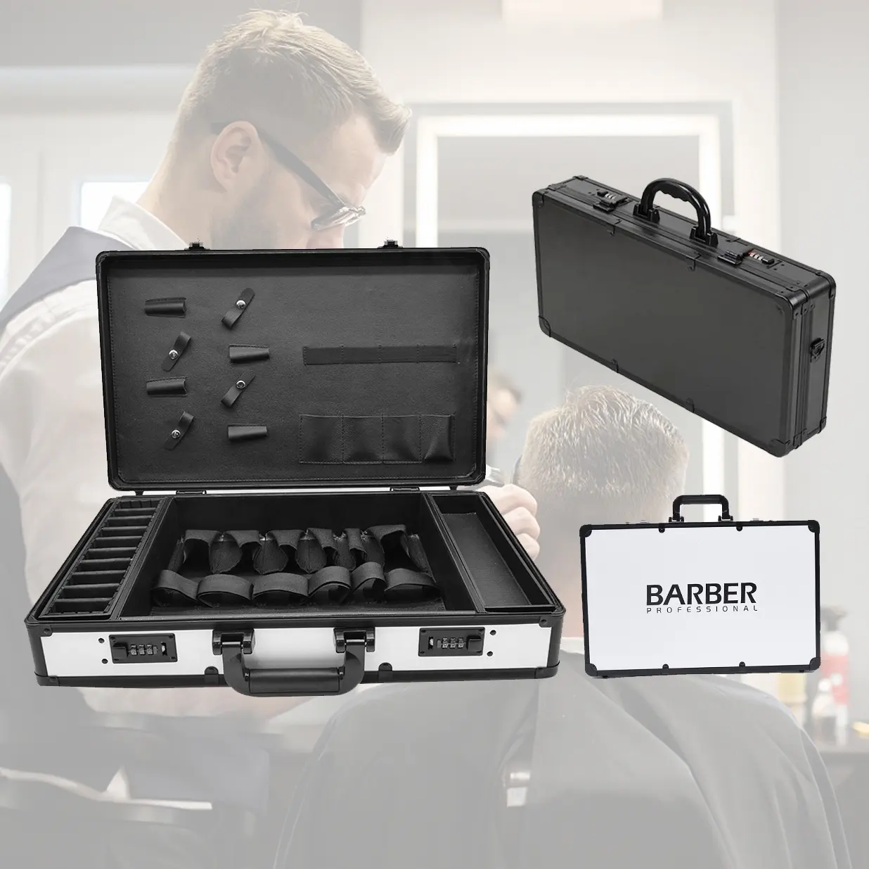 المهنية أدوات الحلاق حقيبة شعار مخصص المحمولة الألومنيوم باربيريا مربع Barberio حقيبة مع كلمات المرور/مفتاح قفل