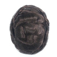 Toupet de cheveux humains indiens en stock avec base en peau poly mince 6 "longueur 28mm vague 100% densité