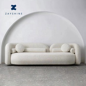 أريكة زايشاين الفرنسية الفاخرة ذات الطراز القديم باللون الكريمي الأبيض من قماش الشيربا لغرفة المعيشة، طقم أريكة ثلاثية المقاعد قابلة للتعديل للفنادق والشقق والفلل - Product Image 1