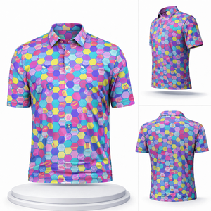 เสื้อโปโลกอล์ฟผู้ชายพิมพ์ลายสีสันสดใส ผลิตจากโพลีเอสเตอร์ 88% และสแปนเด็กซ์ 12%  รับปักโลโก้ตามแบบ - Product Image 2