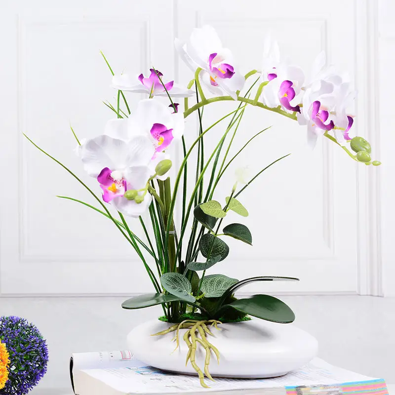 Home Table Decor Real Touch Faux 23" H Dendrobium Orchid Plants Artificial Potted Phalaenopsis Orchid