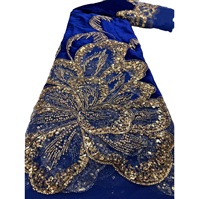 Tissu en velours floral perlé or K/C, broderie lourde de sequins et strass pour robe de mariée Aso Ebi Abaya