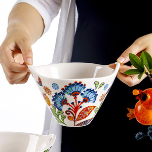 Ciotola di pasta dipinta di colore creativo stile pastorale cappello di bambù binaurale in ceramica ciotola rosa verbosa pentola calda personalizzata per la casa - Product Image 2