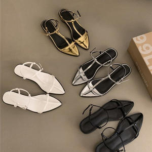 Factory wholesale 2026 summer fashionable casual sandals with cross straps, single buckle, <b>pointed</b> <b>toe</b>, <b>flat</b> sole women's shoes - Product Image 1